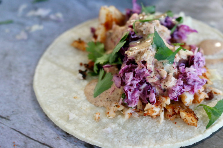 TILAPIA FISH TACOS WITH COLESLAW AND FISH SAUCE